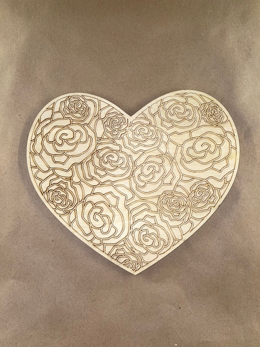 Rose filled Heart Unfinished Wood frame. Resin art frame. DIY wood cutout. Unfinished laser cut wood resin frame.