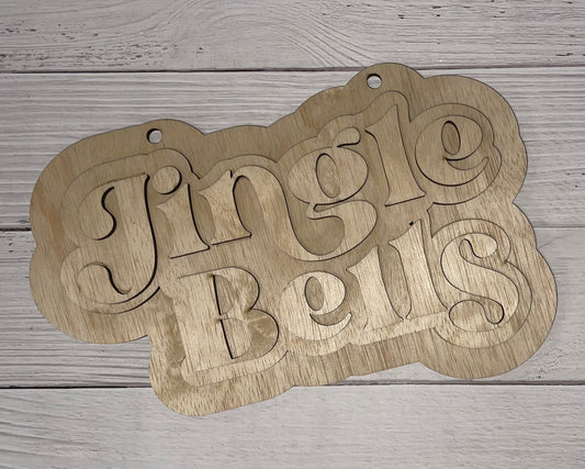 Jingle Bells 3 Layer Unfinished Scored Wood Plaque. DIY wood cutout