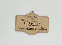 Personalized Family Ornament. Unfinished wood ornament