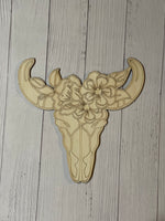 Floral Bull Skull Unfinished Wood frame. Resin art frame. DIY wood cutout. Unfinished laser cut wood resin frame.