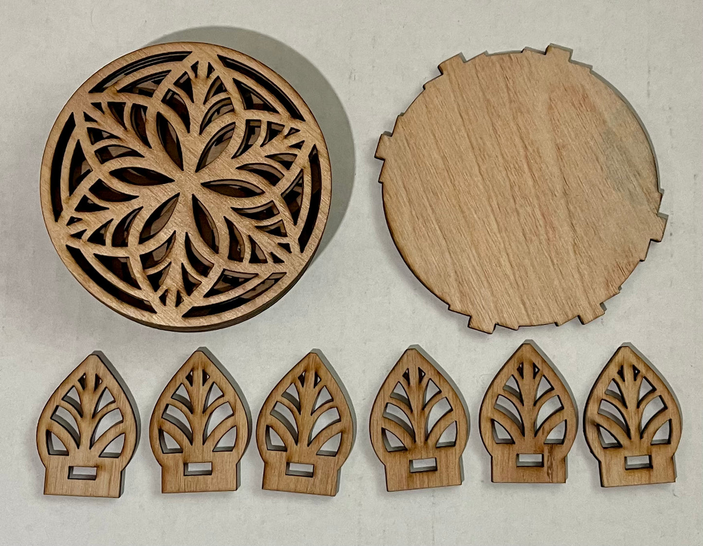 Wood Coaster Blanks and Holder. DIY coaster. Unfinished laser cut wood coaster. Wood blanks. Wood coasters. Unfinished coaster set