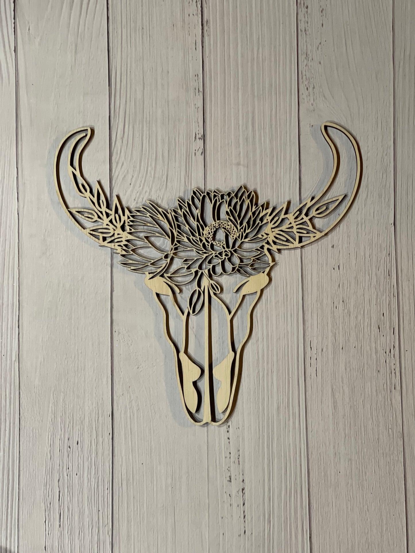 Floral Bull Skull Unfinished Wood frame. Resin art frame. DIY wood cutout. Unfinished laser cut wood resin frame.