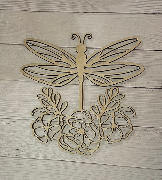Dragonfly and Flowers Unfinished Wood frame. Resin art frame. DIY wood cutout. Unfinished laser cut wood resin frame. Wood blanks.