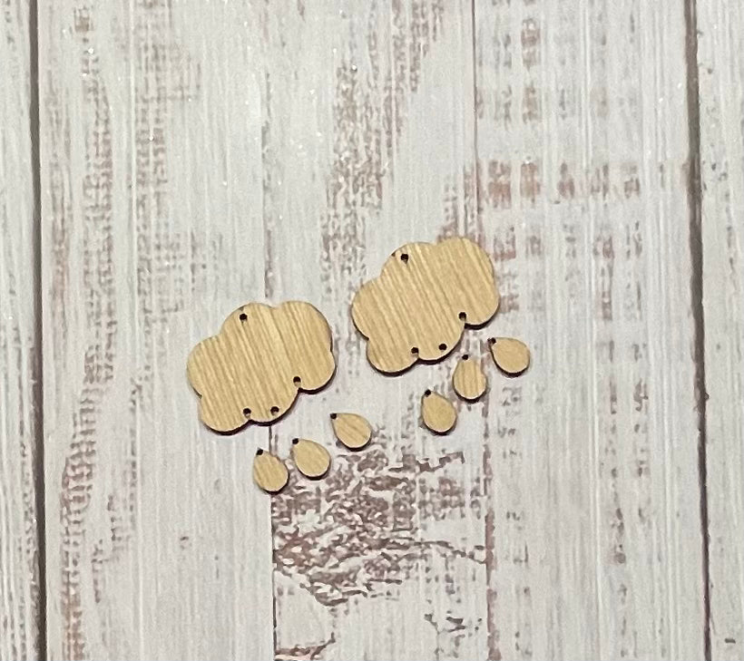 Clouds and Raindrops Blank Wood Earrings. DIY jewelry. Unfinished laser cut wood jewelry. Wood earring blanks. Unfinished wood earrings. Wood jewelry blanks.