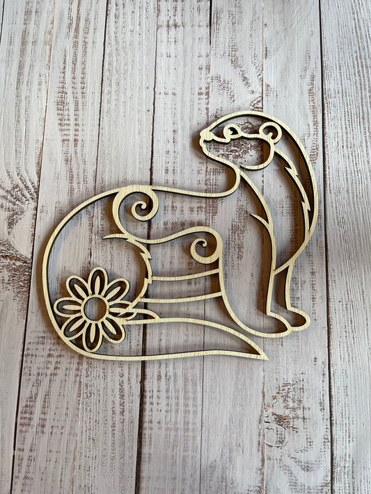 Otter Unfinished Wood Blank. DIY wood cutout. Wood mandala blank.