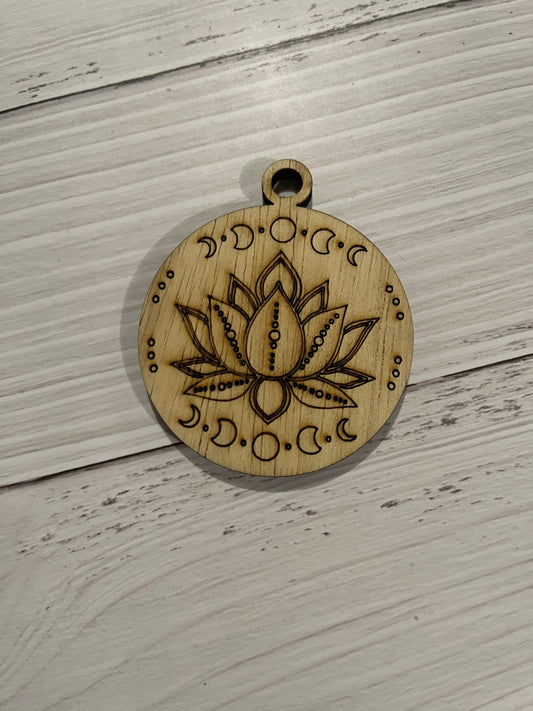 Celestial Lotus Unfinished Wood Keychain Blank