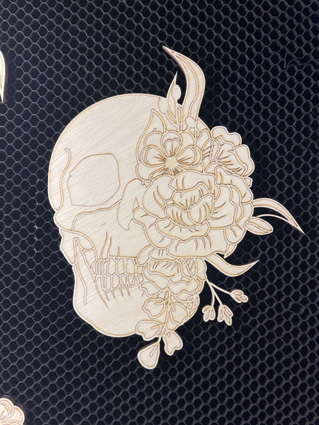 Skull with Flowers Wood Cut Out. Unfinished Wood frame. Resin art frame. DIY wood cutout. Unfinished laser cut wood resin frame.