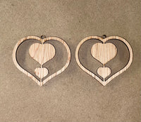 Heart Outline with Double Heart Cutout Blank Wood Earrings. DIY jewelry. Unfinished laser cut wood jewelry. Wood earring blanks. Unfinished wood earrings. Wood jewelry blanks.
