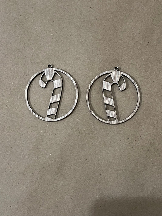 Candy Cane Round Blank Wood Earrings. DIY jewelry. Unfinished laser cut wood jewelry. Wood earring blanks. Unfinished wood earrings. Wood jewelry blanks.