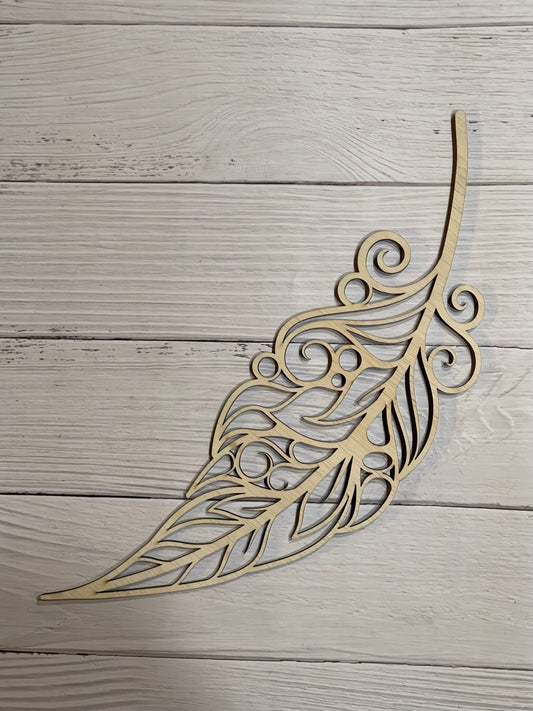 Fancy Feather Unfinished Wood frame. Resin art frame. DIY wood cutout. Unfinished laser cut wood resin frame.