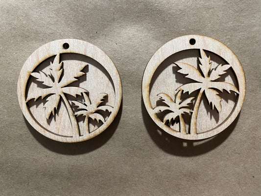 Stacked Round Palm Trees Open Backed Blank Wood Earrings. DIY jewelry. Unfinished laser cut wood jewelry. Wood earring blanks. Unfinished wood earrings. Wood jewelry blanks.
