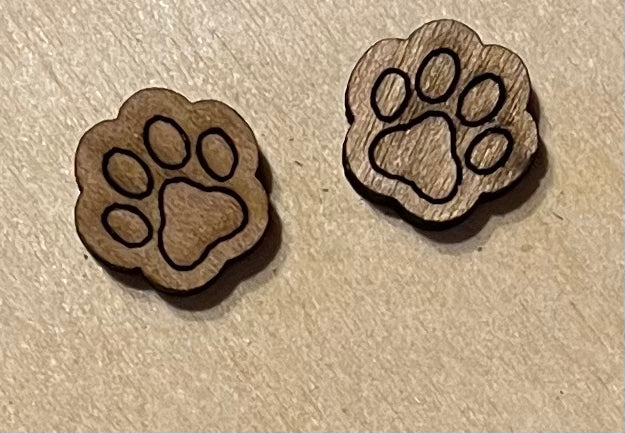 Paw Blank Wood Stud Earrings. DIY jewelry. Unfinished laser cut wood jewelry. Wood earring blanks. Unfinished wood earrings. Wood jewelry blanks.