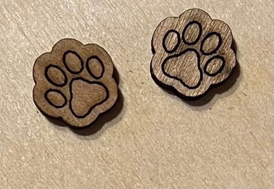 Paw Blank Wood Stud Earrings. DIY jewelry. Unfinished laser cut wood jewelry. Wood earring blanks. Unfinished wood earrings. Wood jewelry blanks.