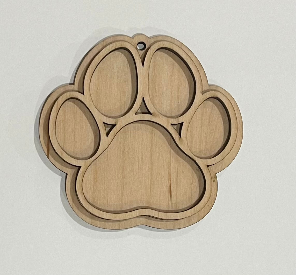 Paw Ornament. Unfinished wood ornament