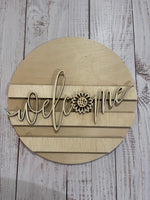 Sunflower and Stripes Welcome Round Sign Blank Set