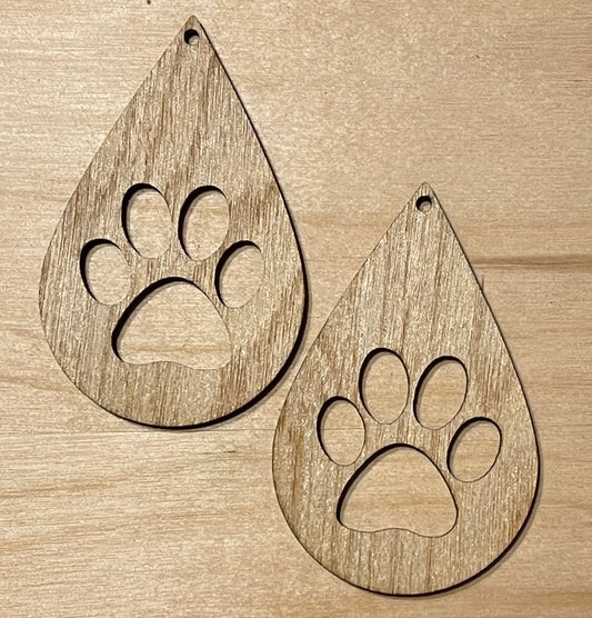 Paws Blank Wood Earrings. DIY jewelry. Unfinished laser cut wood jewelry. Wood earring blanks. Unfinished wood earrings. Wood jewelry blanks.