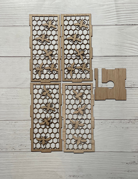 Bees and honeycomb Lantern Light Box - Laser Cut Unfinished Wood Project