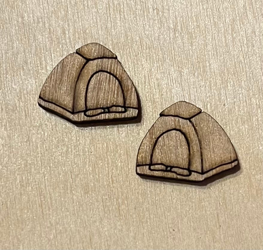 Camping Tent Blank Wood Stud Earrings. DIY jewelry. Unfinished laser cut wood jewelry. Wood earring blanks. Unfinished wood earrings. Wood jewelry blanks.