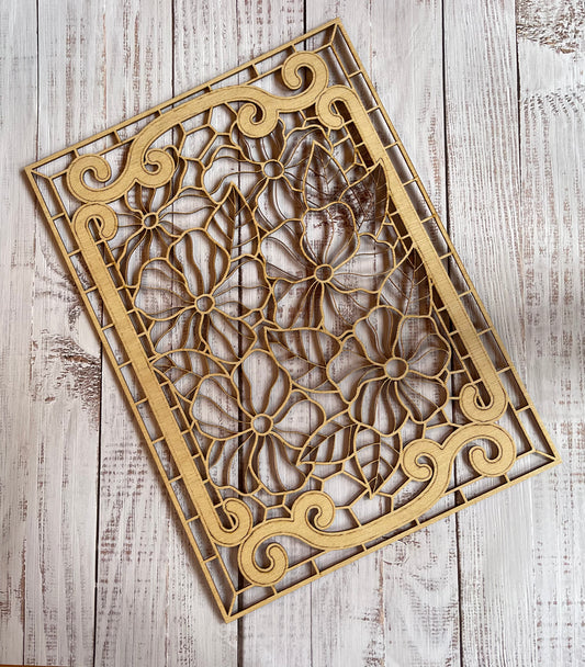 Floral Stained Glass Frame Art Wood Cut Out. Unfinished Wood frame. Resin art frame. DIY wood cutout. Unfinished laser cut wood resin frame.