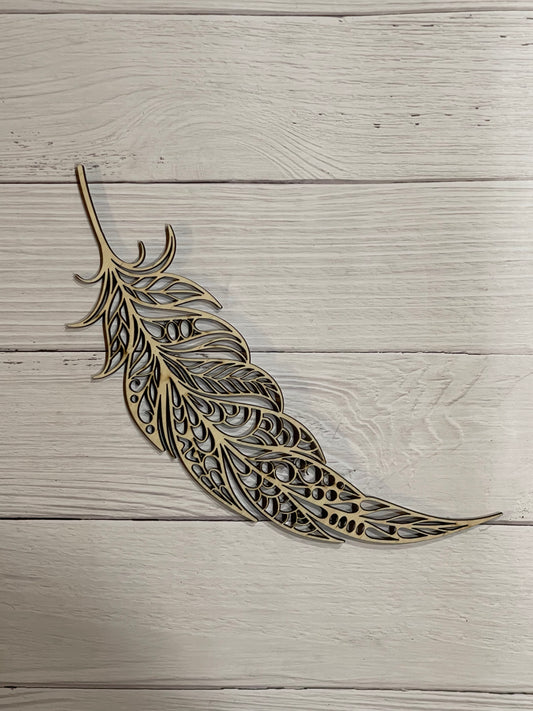 Fancy Feather Unfinished Wood frame. Resin art frame. DIY wood cutout. Unfinished laser cut wood resin frame.