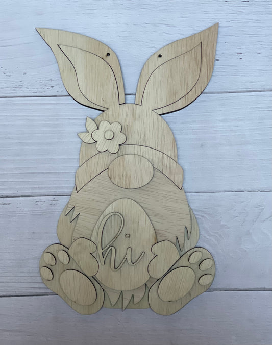 Easter Bunny Gnome DIY Unfinished Scored Wood Door Hanger Sign Set