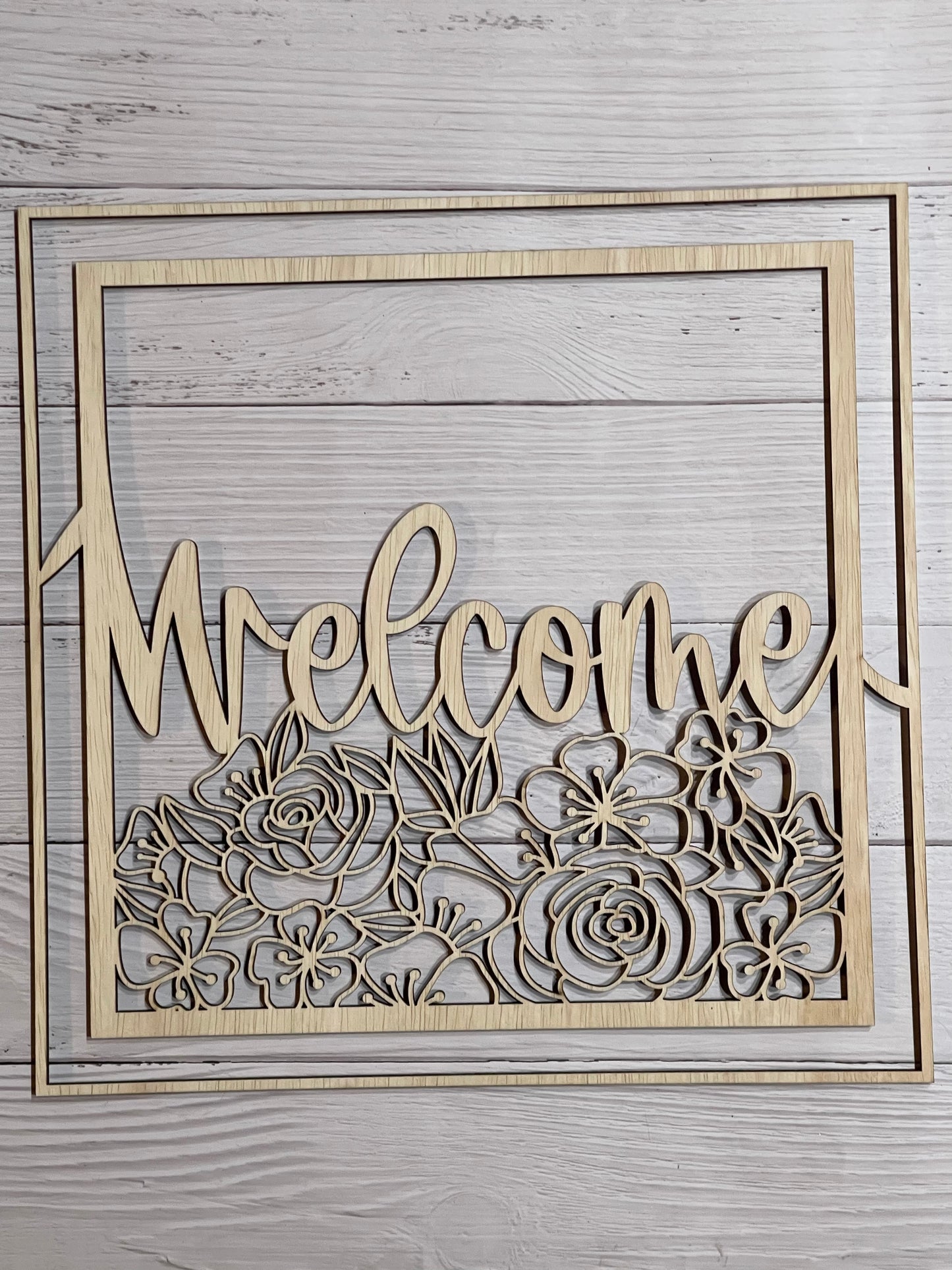 Welcome with Flowers Square Unfinished Wood frame. Resin art frame. DIY wood cutout. Unfinished laser cut wood resin frame. Wood blanks.