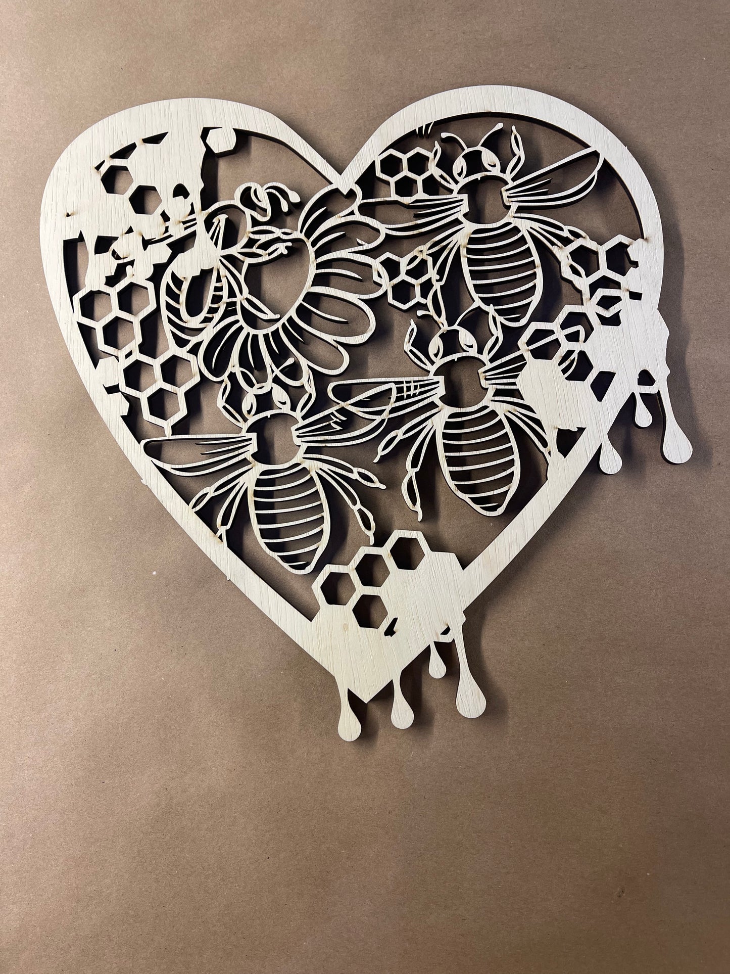 Heart Honeycomb with Bees and dripping honey Unfinished Wood frame. Resin art frame. DIY wood cutout. Unfinished laser cut wood resin frame. Wood blanks.