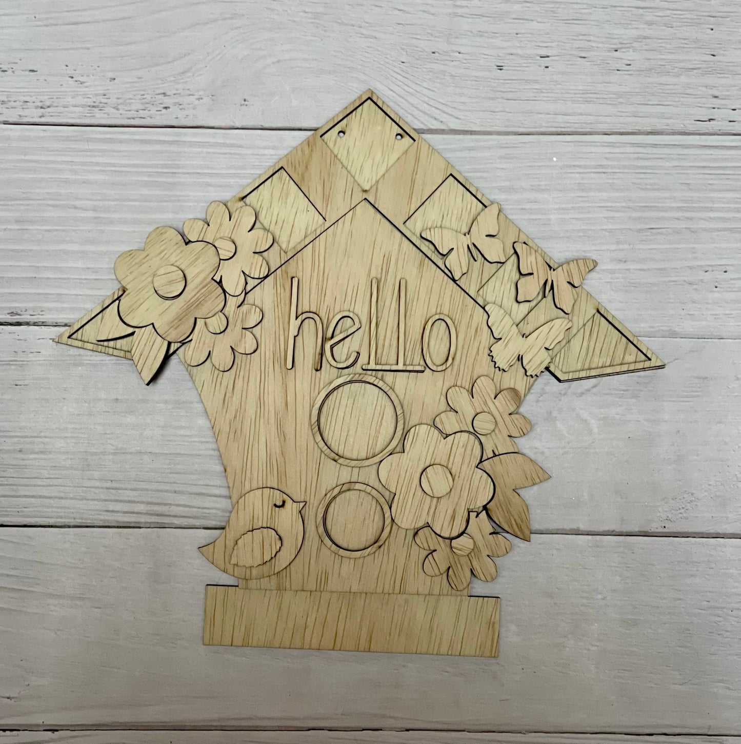 Birdhouse DIY Unfinished Scored Wood Door Hanger Sign Set