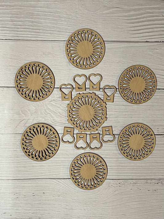 Valentine Heart Wood Coaster Blanks and Holder. DIY coaster. Unfinished laser cut wood coaster. Wood blanks. Wood coasters. Unfinished coaster set