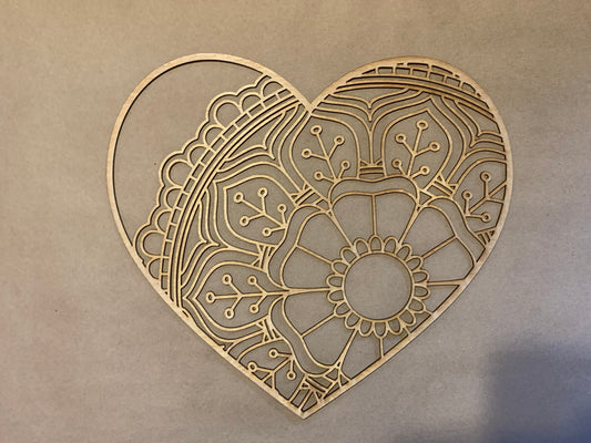 Heart Mandala Unfinished Wood frame. Resin art frame. DIY wood cutout. Unfinished laser cut wood resin frame.