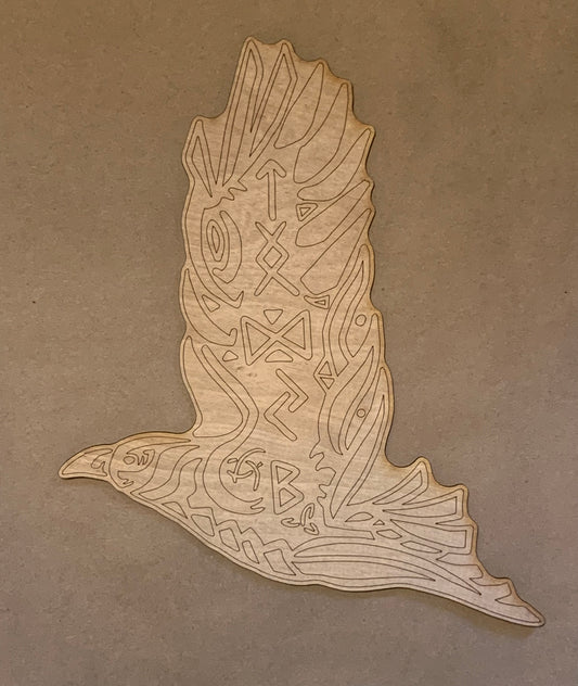 Viking Raven Unfinished Scored Wood Plaque. DIY wood cutout. Wood mandala blank.