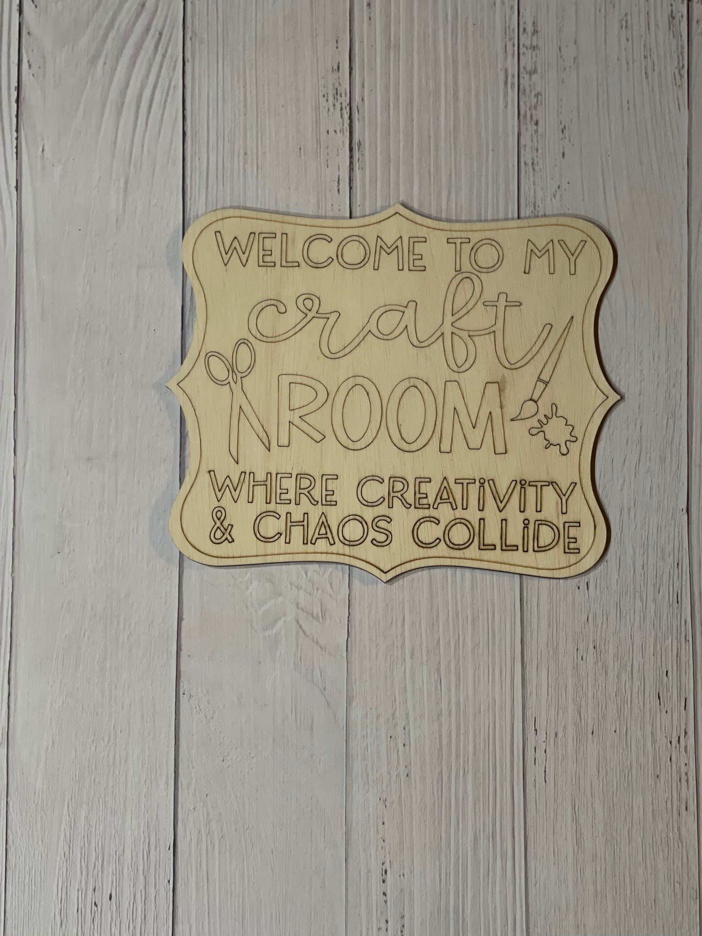 Welcome to my Craft Room Unfinished Scored Wood Plaque. DIY wood cutout. Wood mandala blank.