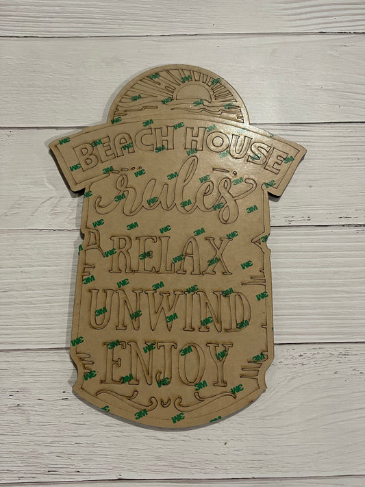 Beach House Rules Unfinished Scored Wood Plaque. DIY wood cutout. Wood mandala blank.