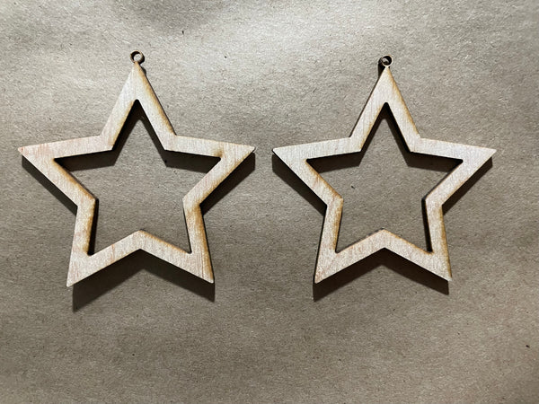 Star Open Backed Blank Wood Earrings. DIY jewelry. Unfinished laser cut wood jewelry. Wood earring blanks. Unfinished wood earrings. Wood jewelry blanks.