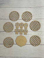 Honeycomb Wood Coaster Blanks and Holder. DIY coaster. Unfinished laser cut wood coaster. Wood blanks. Wood coasters. Unfinished coaster set