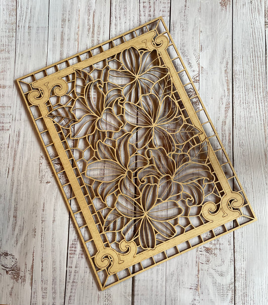 Floral Stained Glass Frame Art Wood Cut Out. Unfinished Wood frame. Resin art frame. DIY wood cutout. Unfinished laser cut wood resin frame.