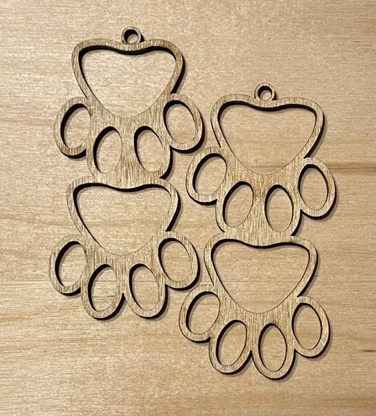 Paws Blank Wood Earrings. DIY jewelry. Unfinished laser cut wood jewelry. Wood earring blanks. Unfinished wood earrings. Wood jewelry blanks.