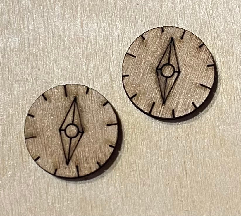 Compass Blank Wood Stud Earrings. DIY jewelry. Unfinished laser cut wood jewelry. Wood earring blanks. Unfinished wood earrings. Wood jewelry blanks.