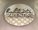 Hello Valentine Buffalo Plaid with Hearts Round Sign Blank Set