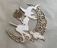 Witch and Swirl Moon Unfinished Wood frame. Resin art frame. DIY wood cutout. Unfinished laser cut wood resin frame.