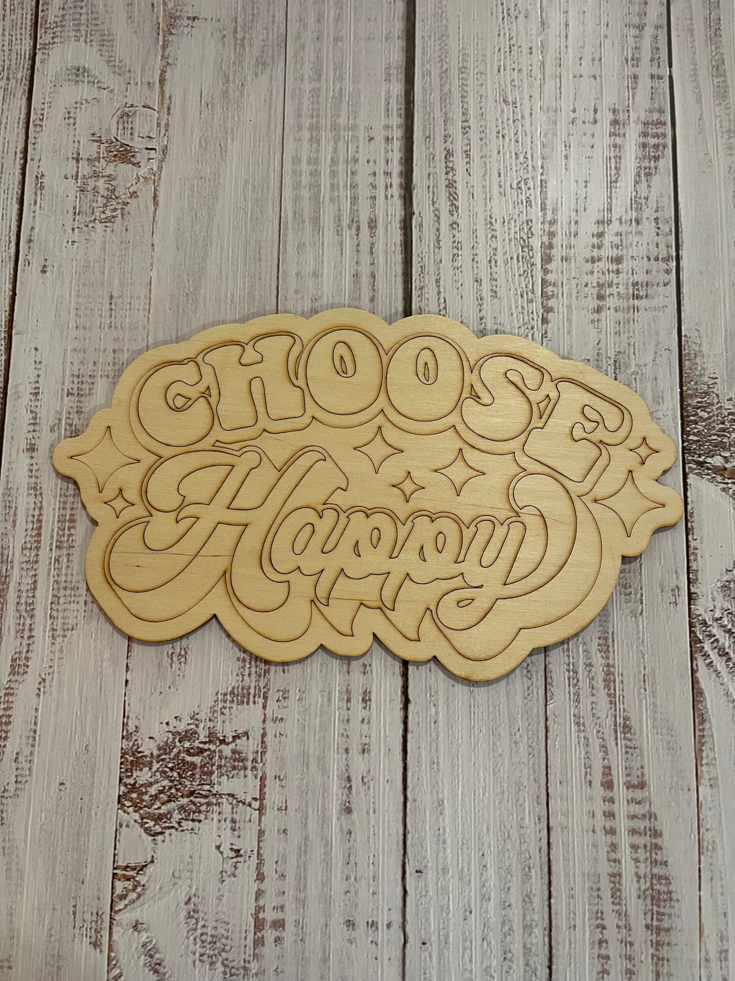 Choose Happy Unfinished Scored Wood Plaque. DIY wood cutout. Wood mandala blank.