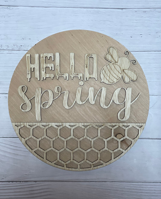 Hello Spring Bee and Honeycomb Round Sign Blank Set