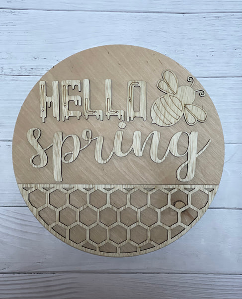 Hello Spring Bee and Honeycomb Round Sign Blank Set