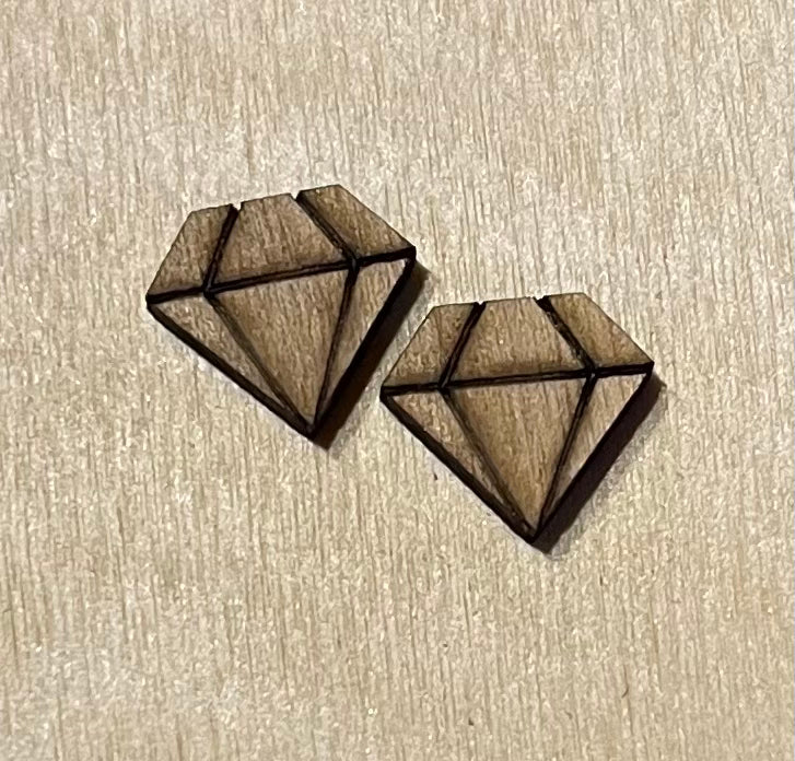 Diamond Gem Blank Wood Stud Earrings. DIY jewelry. Unfinished laser cut wood jewelry. Wood earring blanks. Unfinished wood earrings. Wood jewelry blanks.