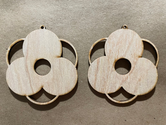 Flower Mandala Wood Earrings. DIY jewelry. Unfinished laser cut wood jewelry. Wood earring blanks. Unfinished wood earrings. Wood jewelry blanks.