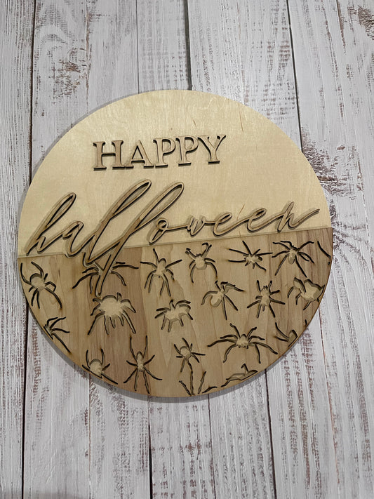 Spiders Happy Halloween Round Sign Blank Set