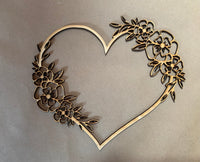 Floral Heart Unfinished Wood frame. Resin art frame. DIY wood cutout. Unfinished laser cut wood resin frame.