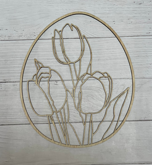 Triple Tulips Easter Egg Unfinished Wood Resin frame. Resin art frame. DIY wood cutout. Unfinished laser cut wood resin frame.