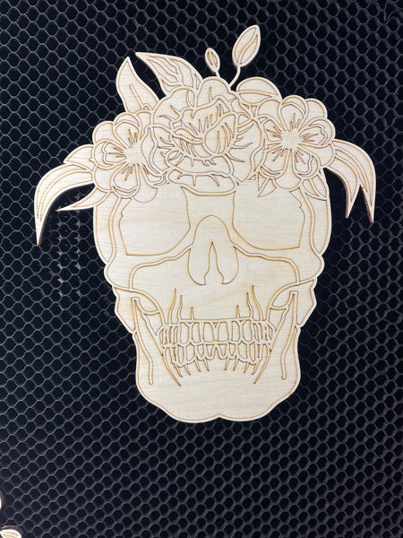 Skull with Flowers Wood Cut Out. Unfinished Wood frame. Resin art frame. DIY wood cutout. Unfinished laser cut wood resin frame.