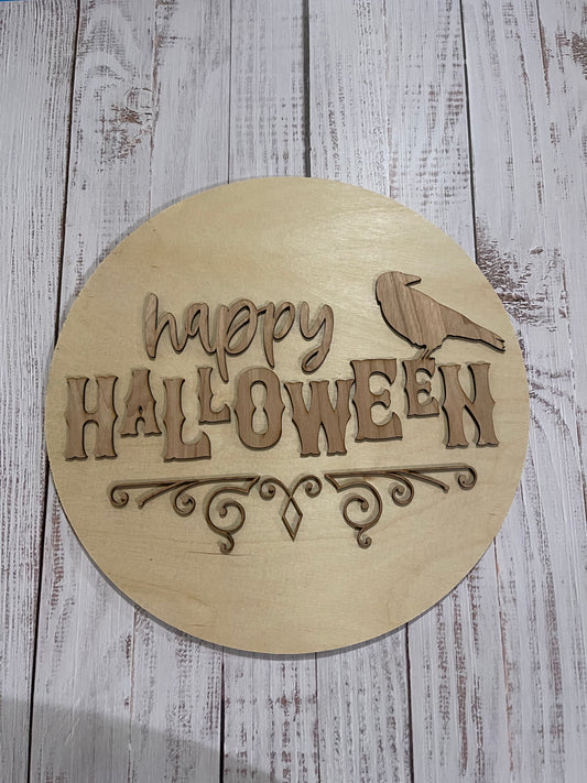 Happy Halloween Crow Round Sign Blank Set